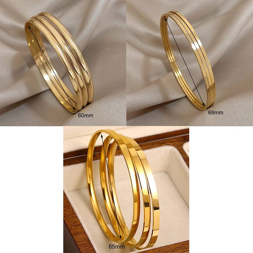 Set of 3 Glossy 18K Gold-Plated Stainless Steel Bangle Bracelets – Chic and Stylish