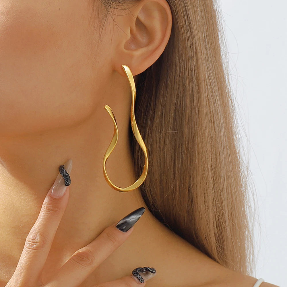 Big Dangle Earrings – Minimalist Asymmetric Twisted Design