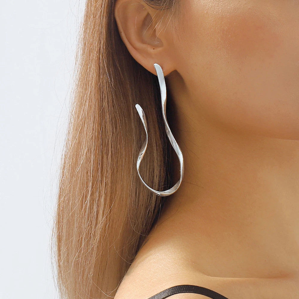 Big Dangle Earrings – Minimalist Asymmetric Twisted Design