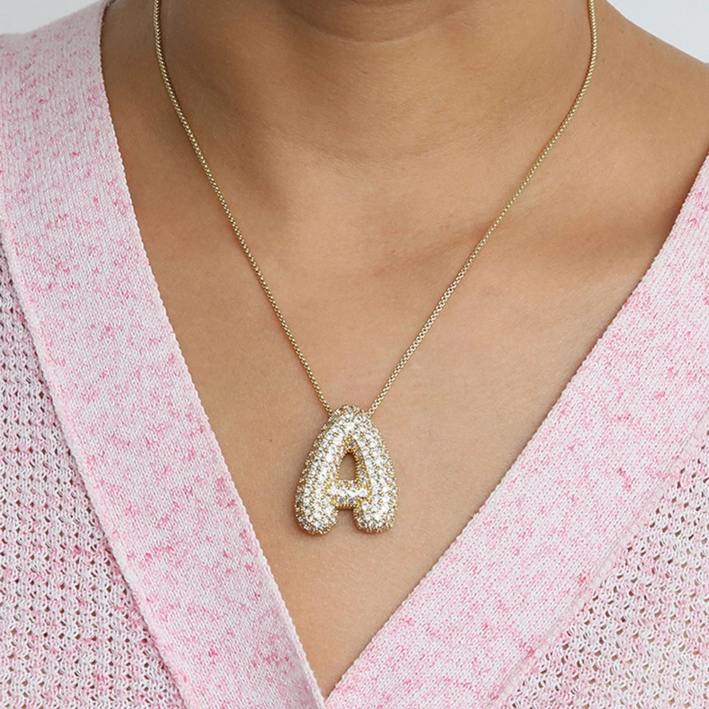 Sparkling Initial Necklace – Customizable Letter Pendant with Cubic Zirconia